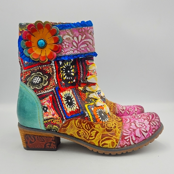 Socofy Colorful Leather Patchwork Ankle Boots - Picture 1 of 7
